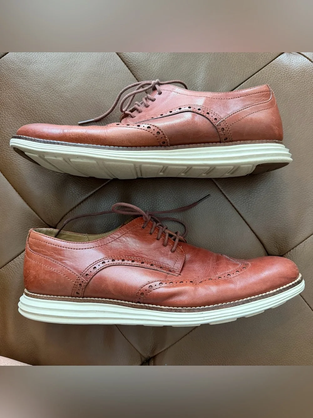 Cole Haan Men's Wingtip Leather Oxfords - Chestnut Brown